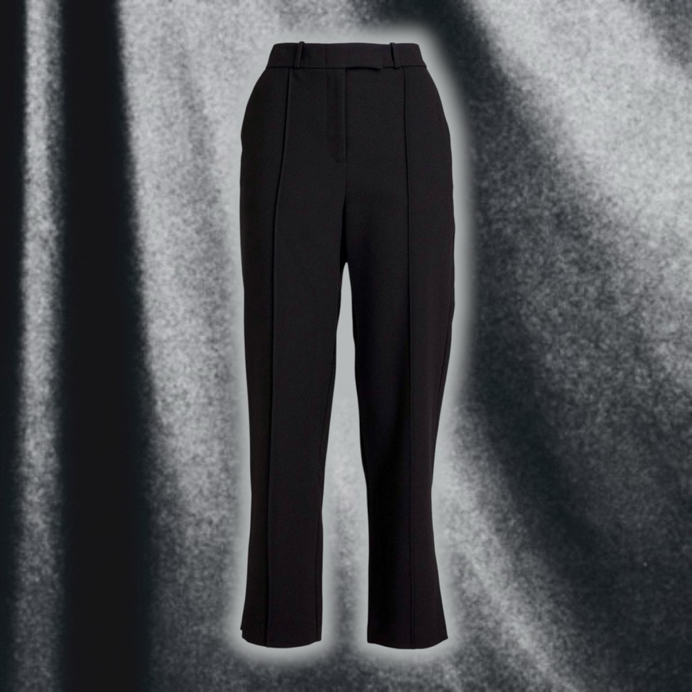 NWT SIMKHAI ‘Vera’ Cropped Crepe Textured Straight-Leg Pants in Black Size 10